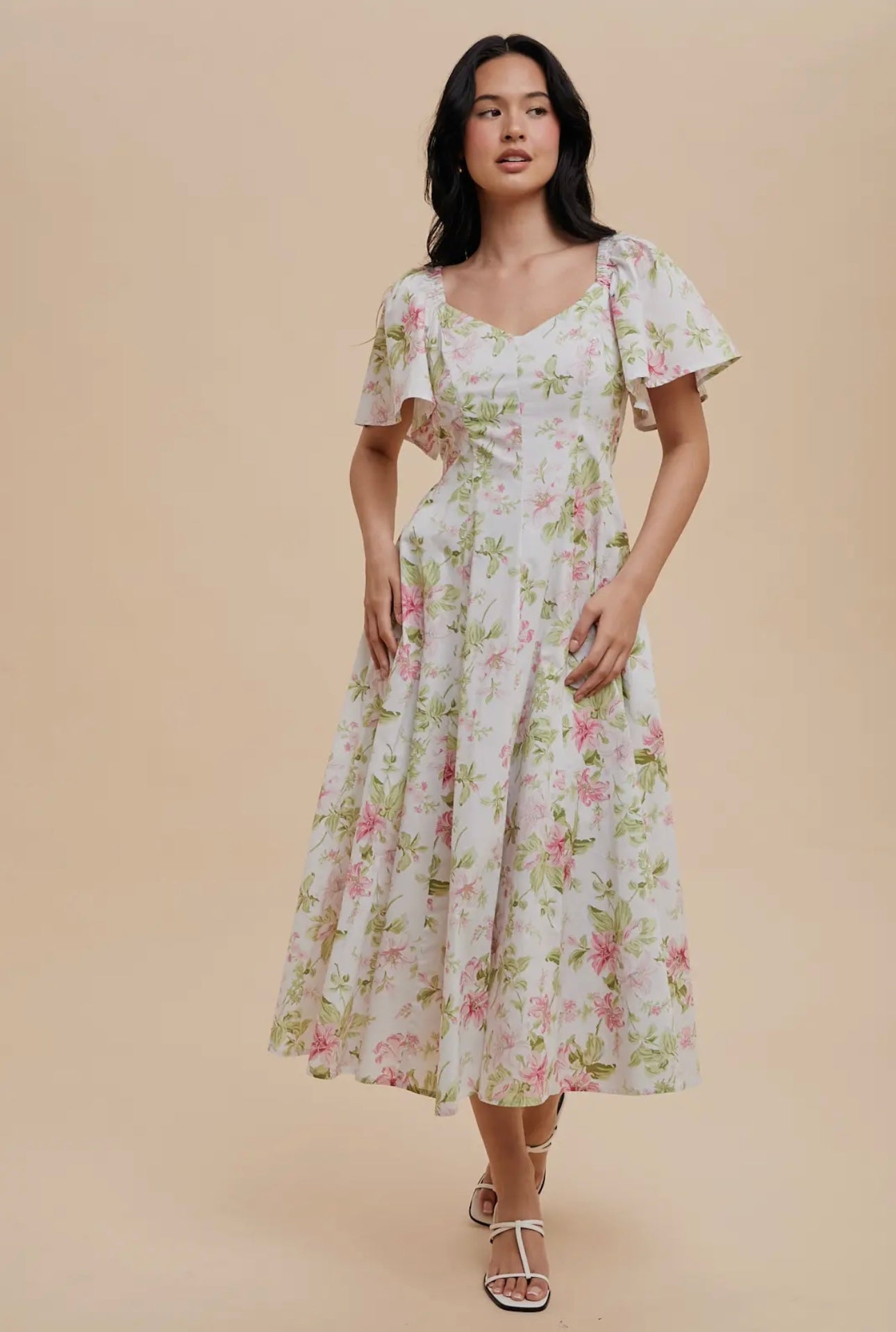 Lili - Floral Sweetheart Midi Dress
