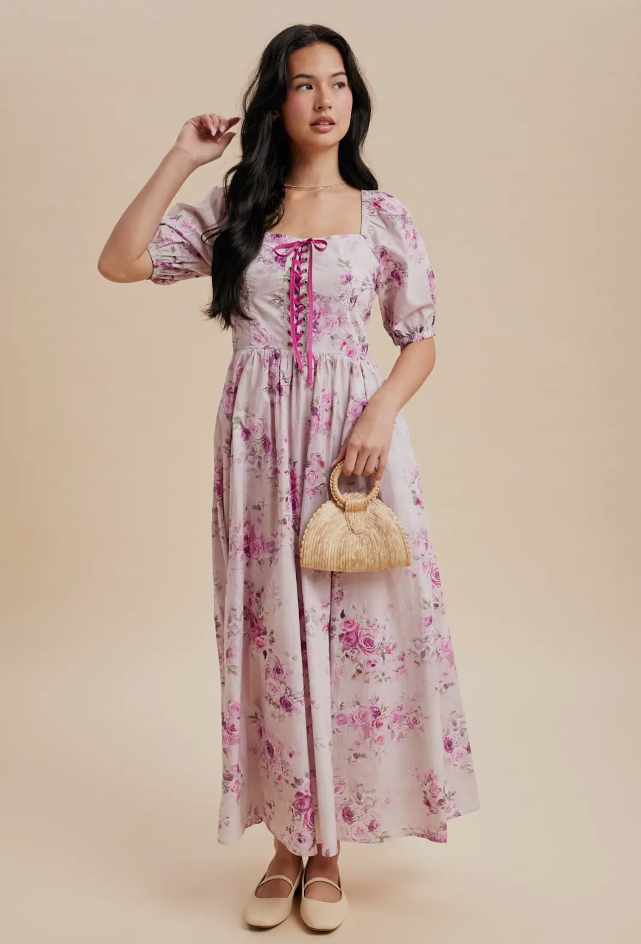 Eliana Floral Corset Puff Maxi Dress