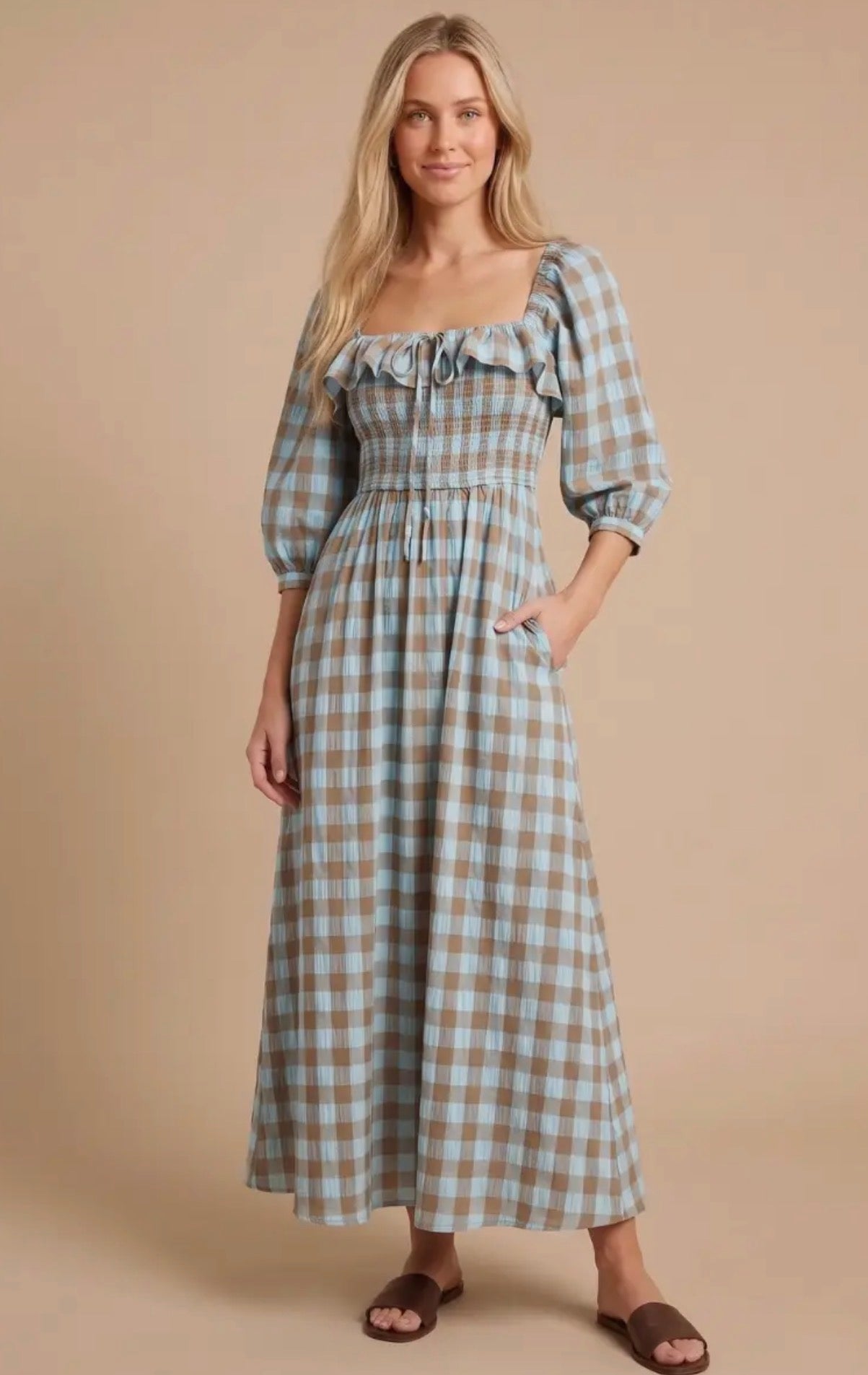 Celeste Cottage Gingham Smocked Maxi