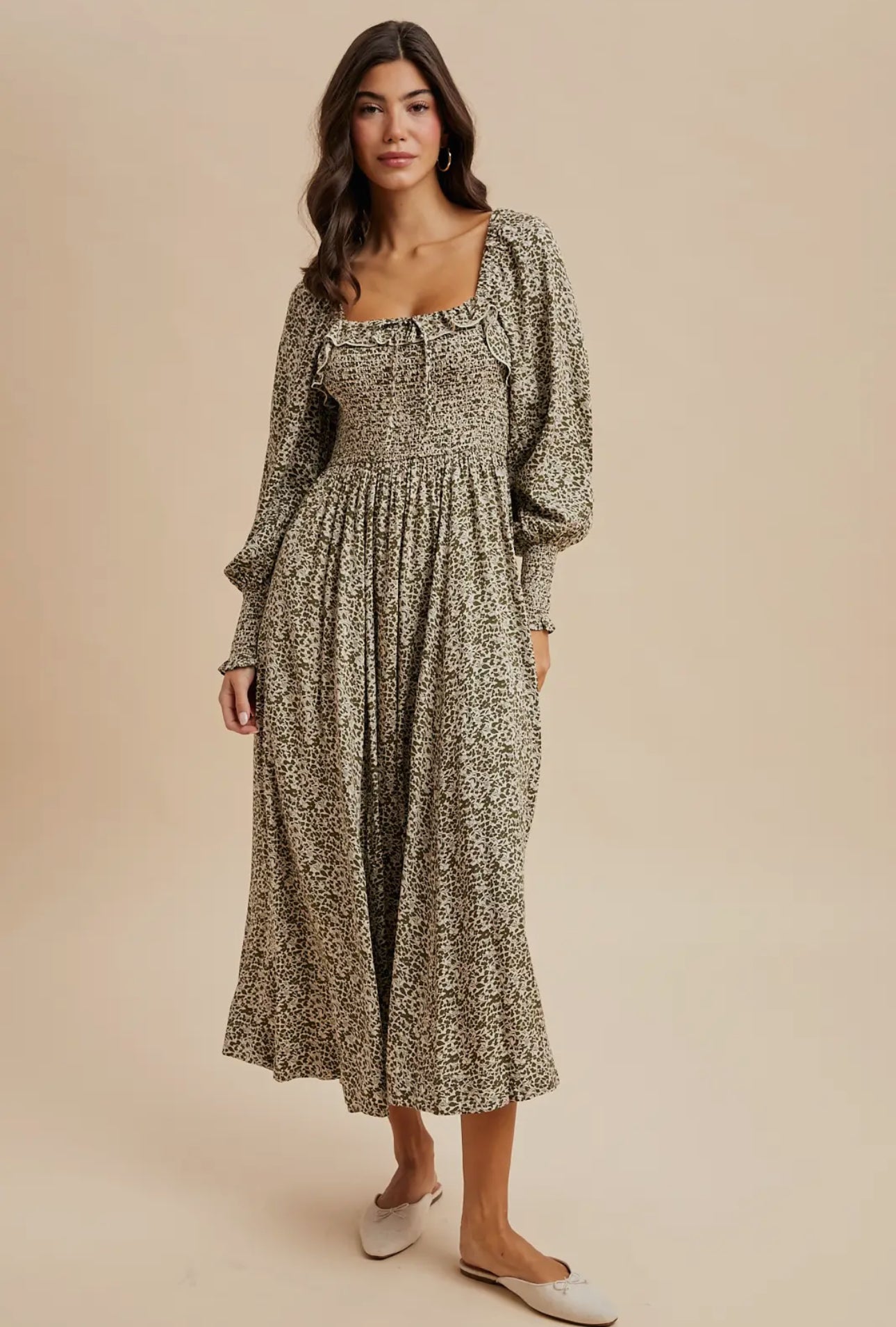 Smocked Ruffled Floral Maxi