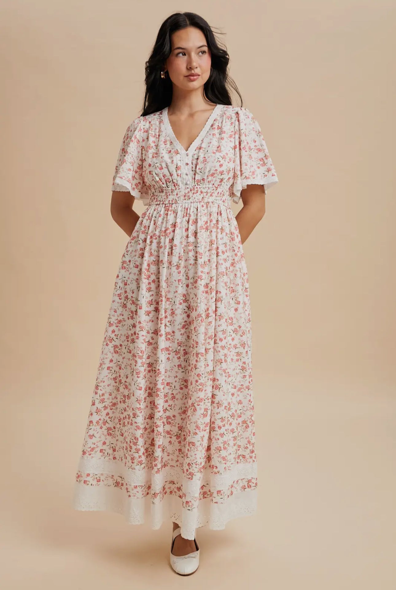 Bathsheba Floral Flutter Sleeve Maxi Dress