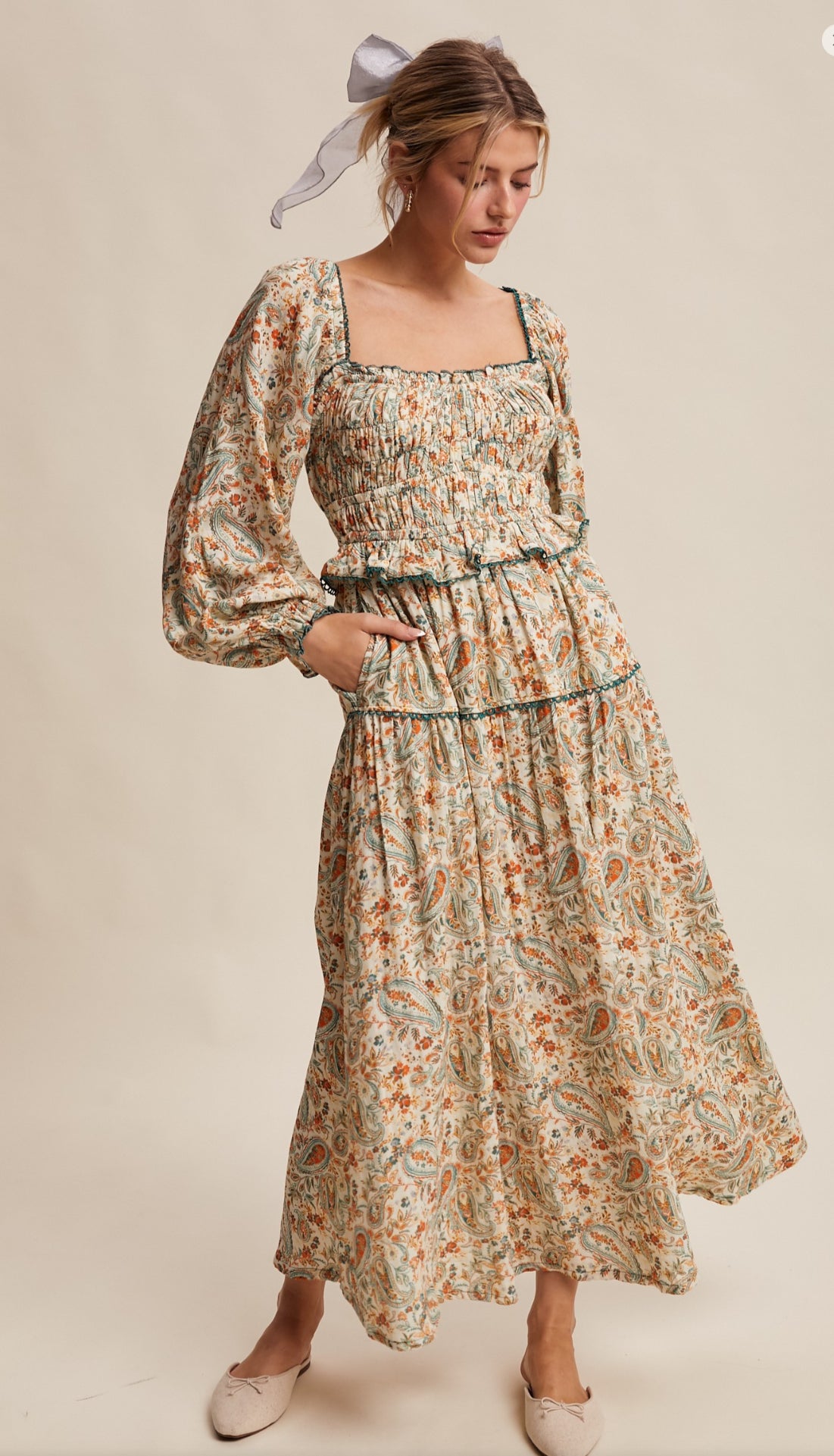 Paisley Smocked Tiered Maxi Dress