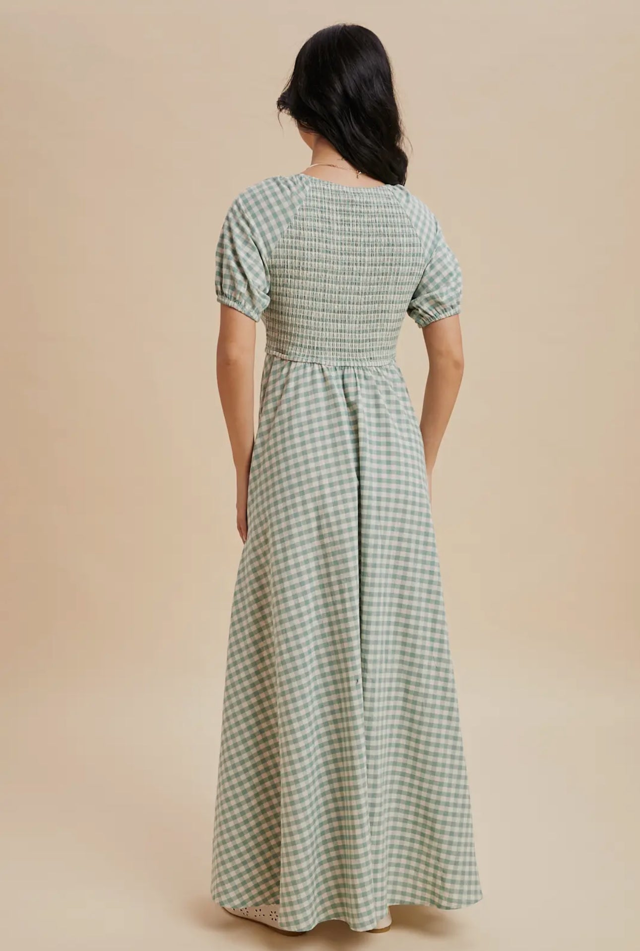 Deborah Smocked Gingham Maxi Dress