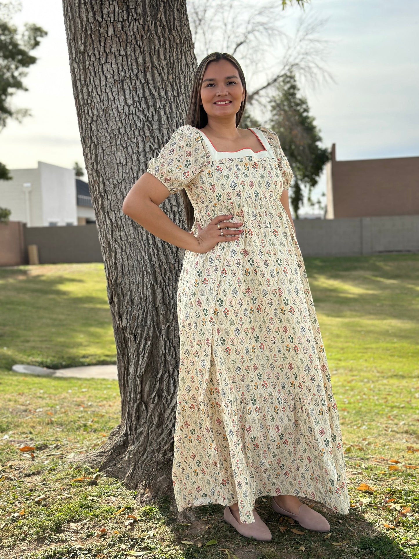 Abigail Cotton Floral Puff Sleeve Maxi Dress