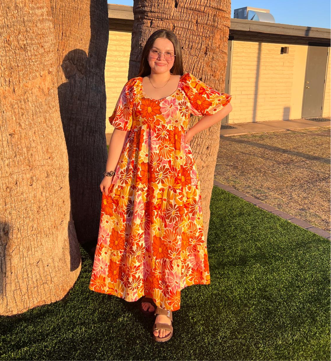 PRINTED FLORAL ROUND NECK DRESS