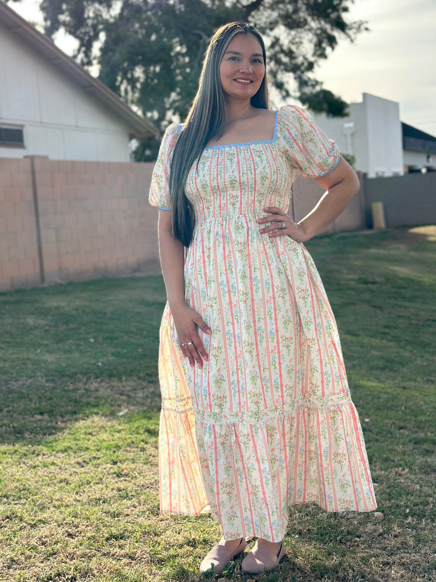 Anna Smocked Cotton Floral Maxi Dress