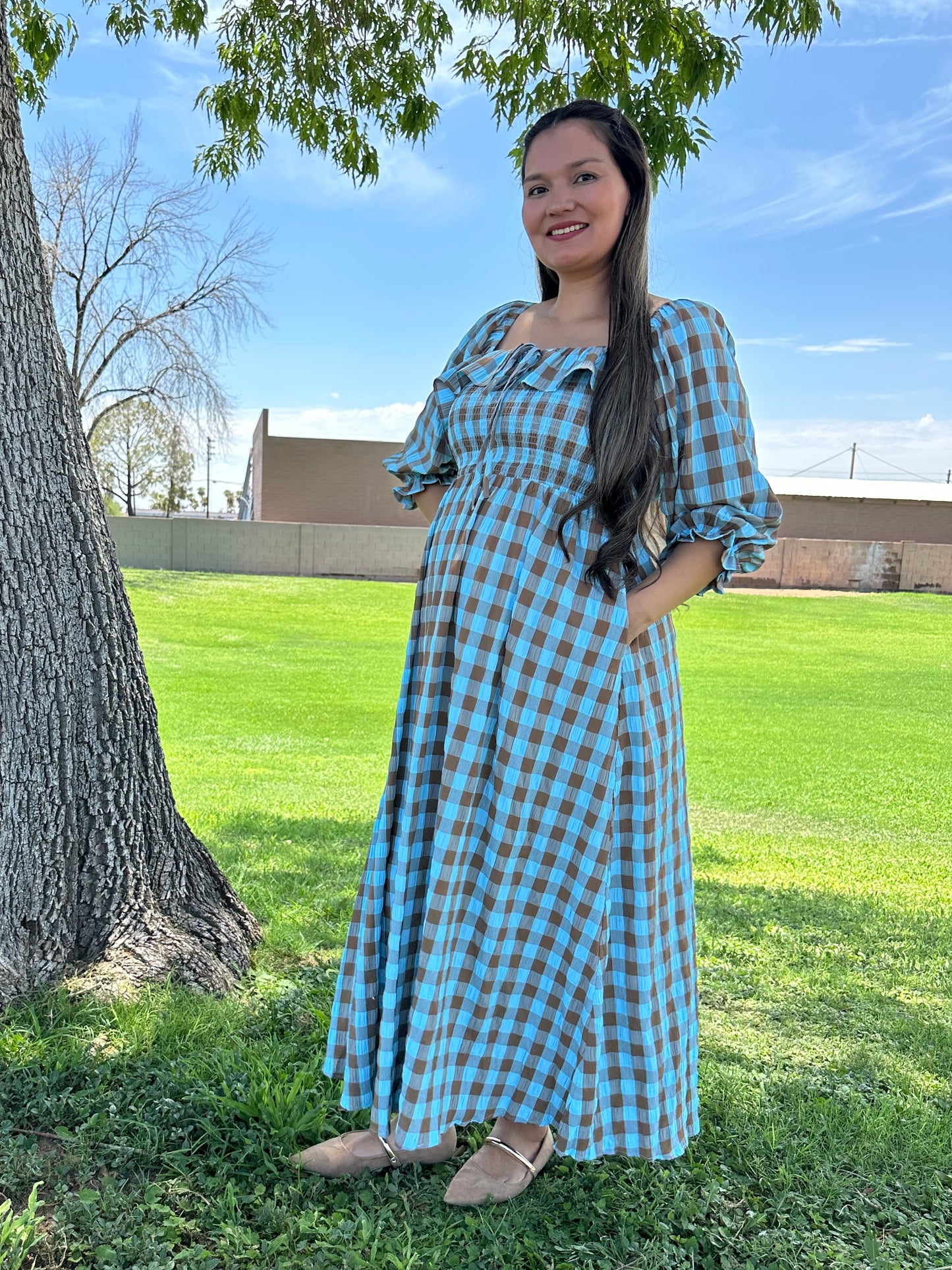 Celeste Cottage Gingham Smocked Maxi