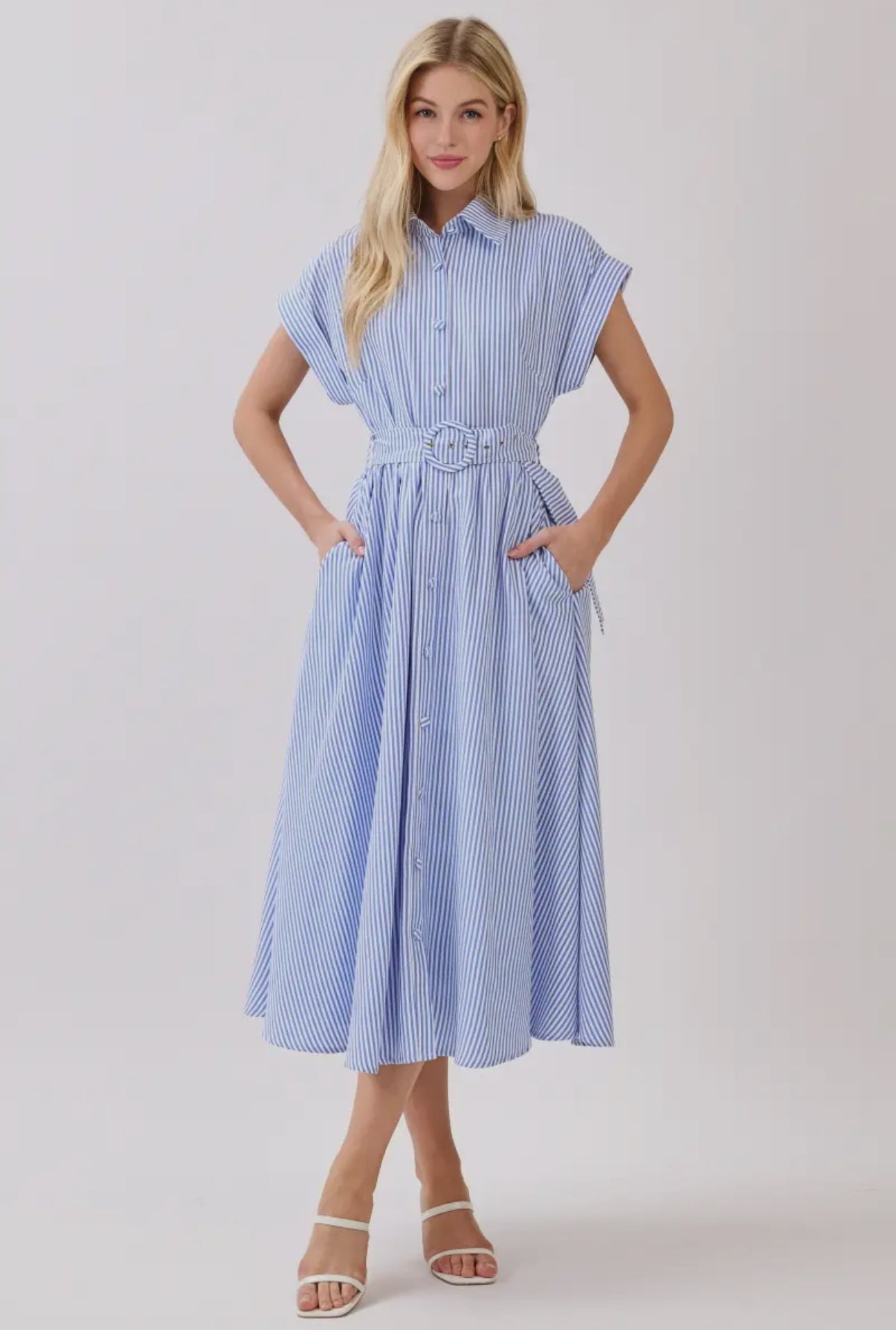 Jessica Striped Short Sleeve Button Down Dress
