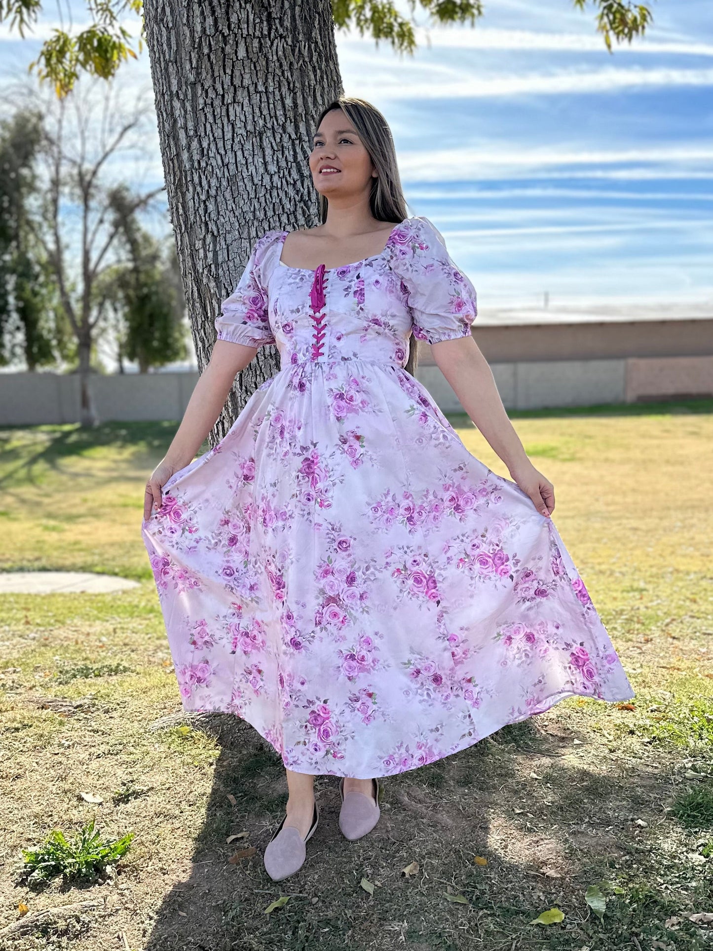 Eliana Floral Corset Puff Maxi Dress