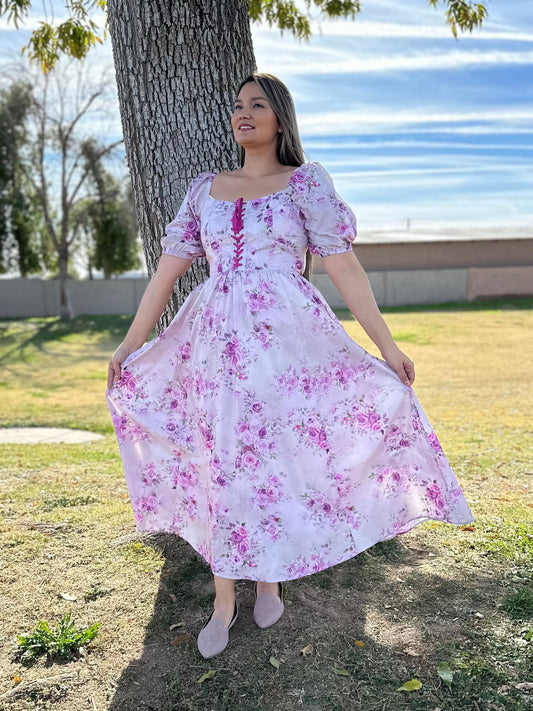 Eliana Floral Corset Puff Maxi Dress