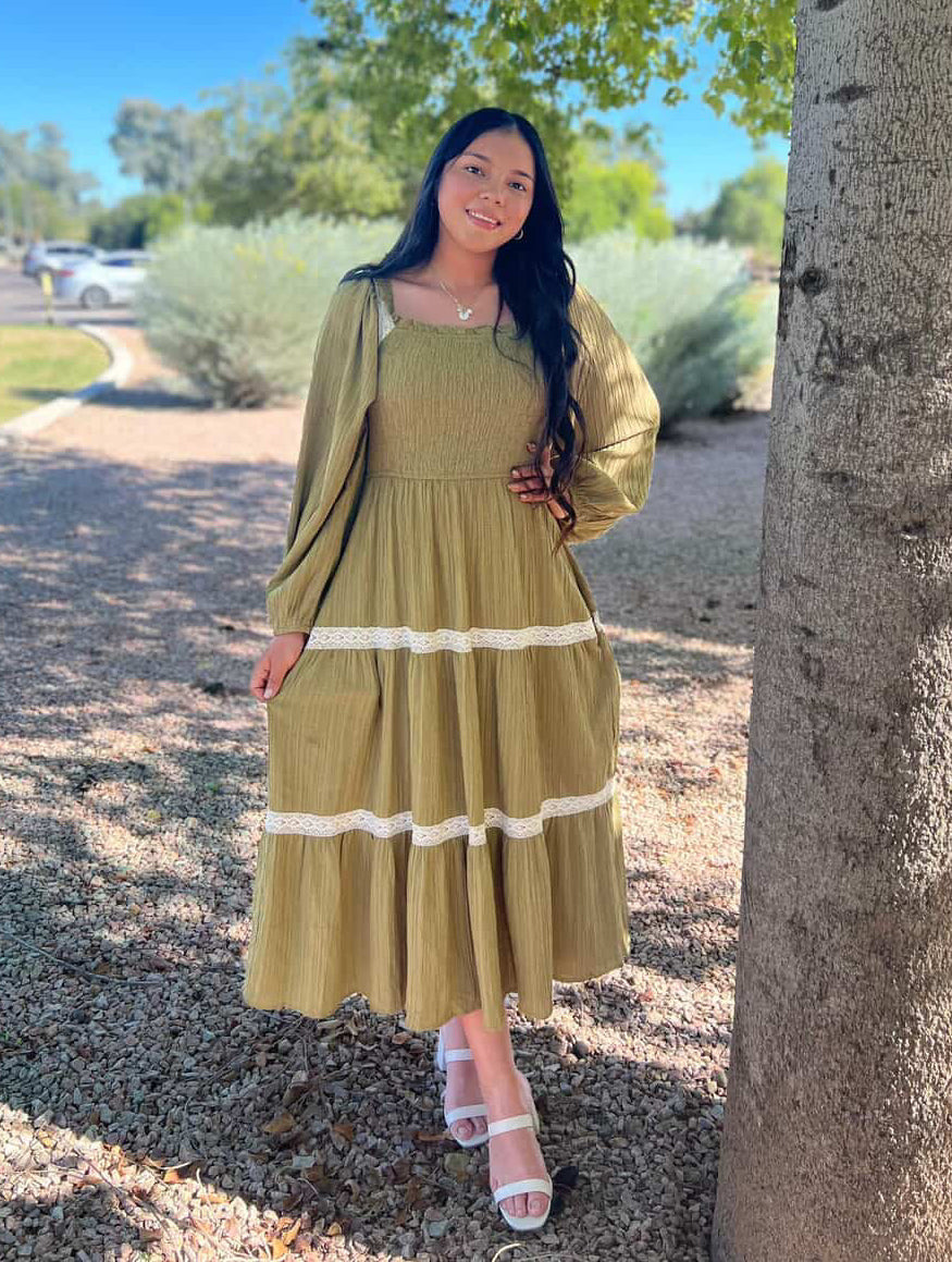 Long-sleeve Smocked Dress