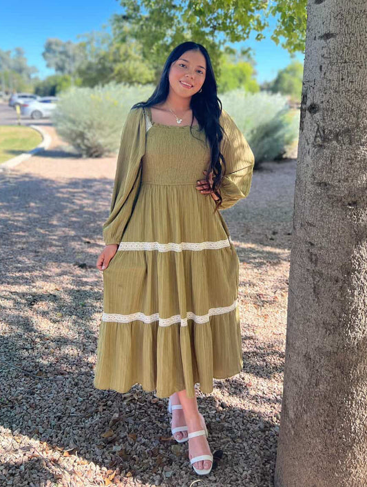 Long-sleeve Smocked Dress