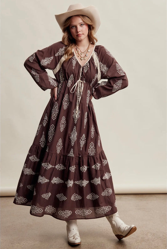 Lainey Embroidered and Lace Trim Maxi Dress