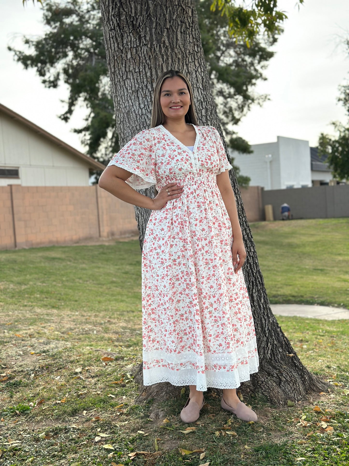 Bathsheba Floral Flutter Sleeve Maxi Dress