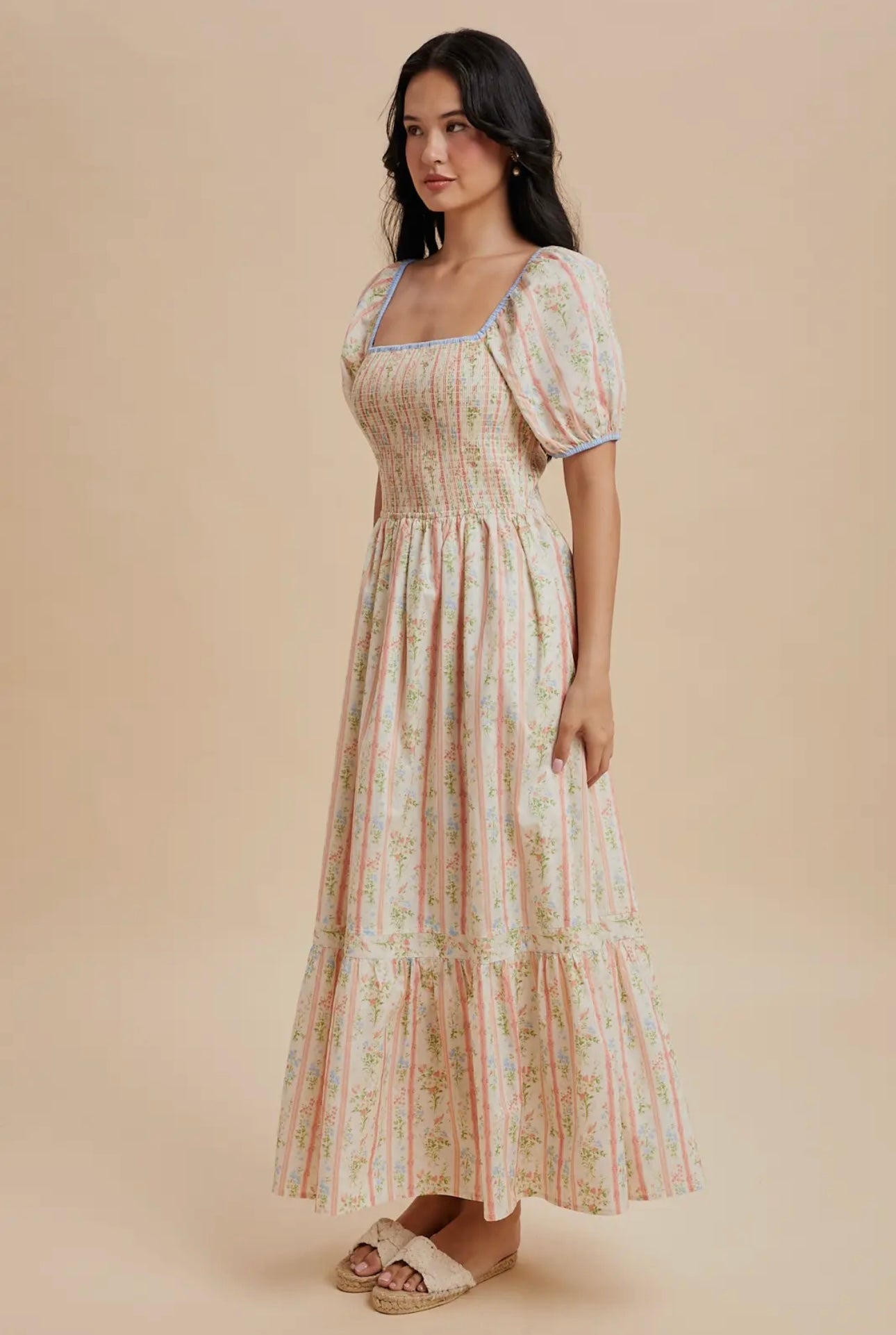 Anna Smocked Cotton Floral Maxi Dress