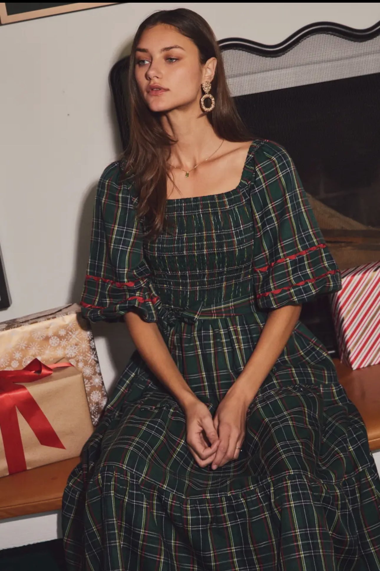 Rachel Smocked Plaid Midi Dress