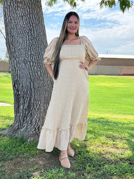 Yaneth Gingham Puff Sleeve Maxi