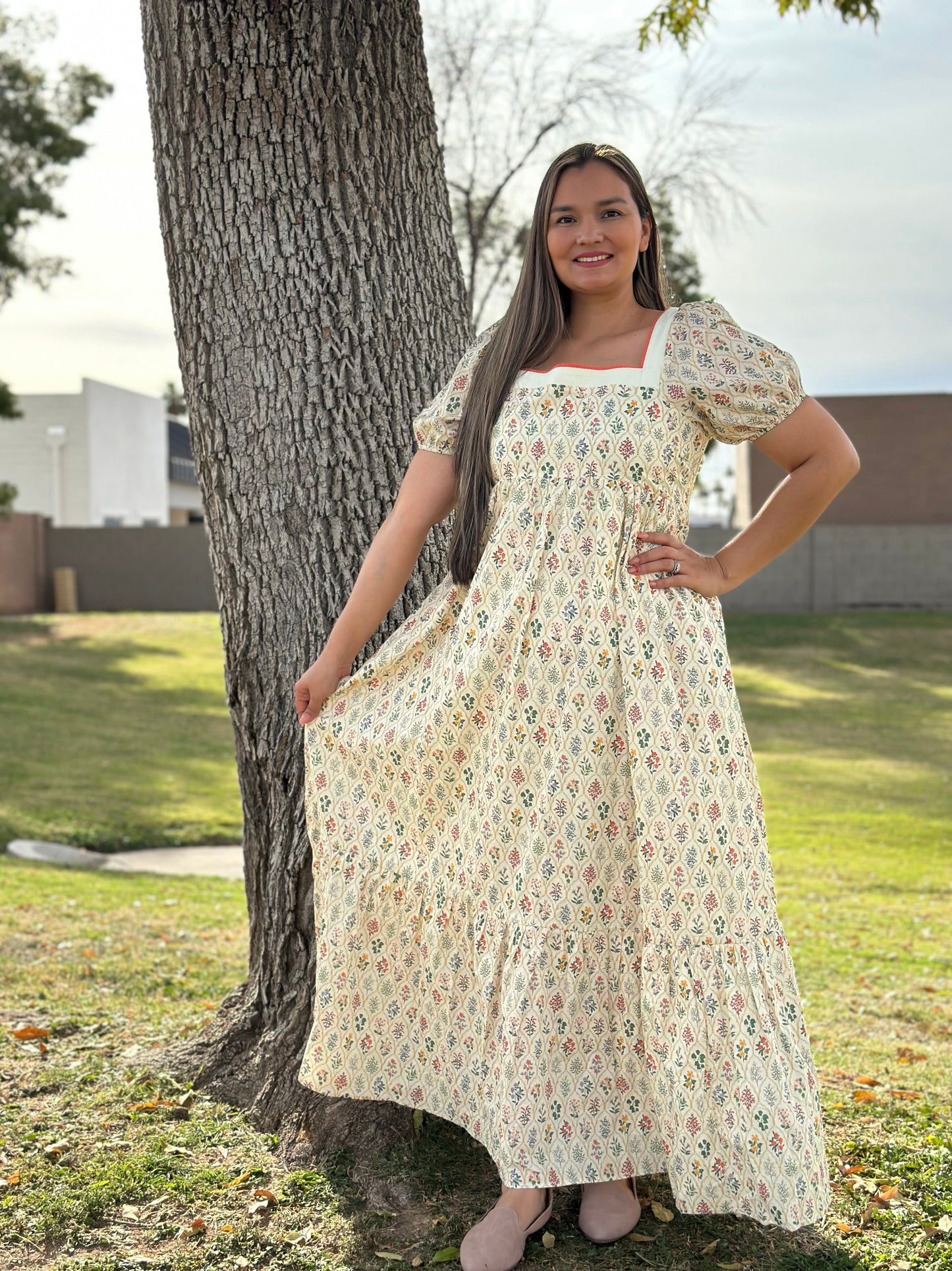 Abigail Cotton Floral Puff Sleeve Maxi Dress