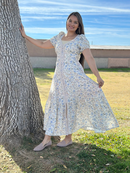 Ariella Lace Trim Button Down
Maxi Dress