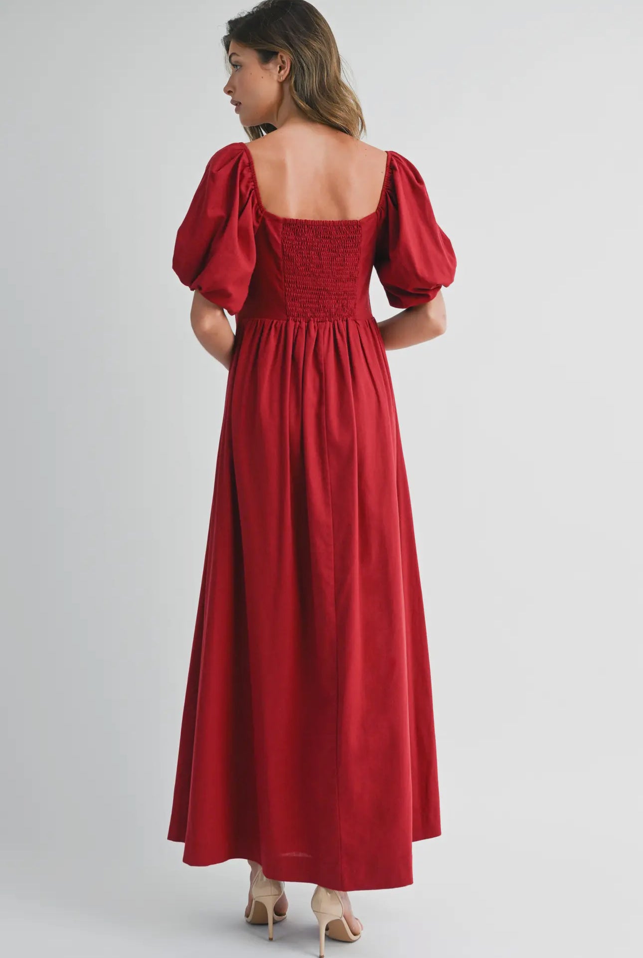 Square Neck Puff-Sleeve Maxi Dress