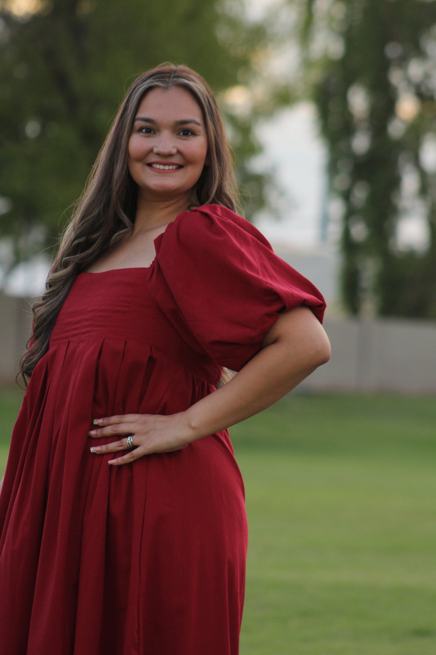 Square Neck Puff-Sleeve Maxi Dress