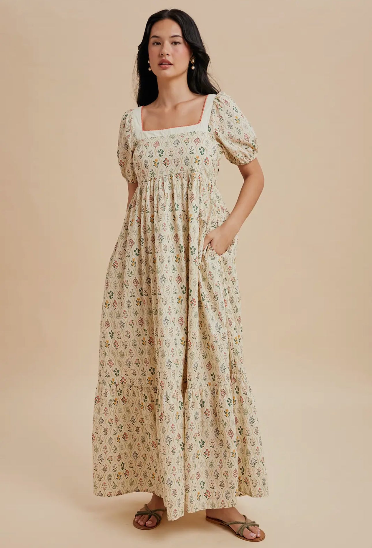 Abigail Cotton Floral Puff Sleeve Maxi Dress