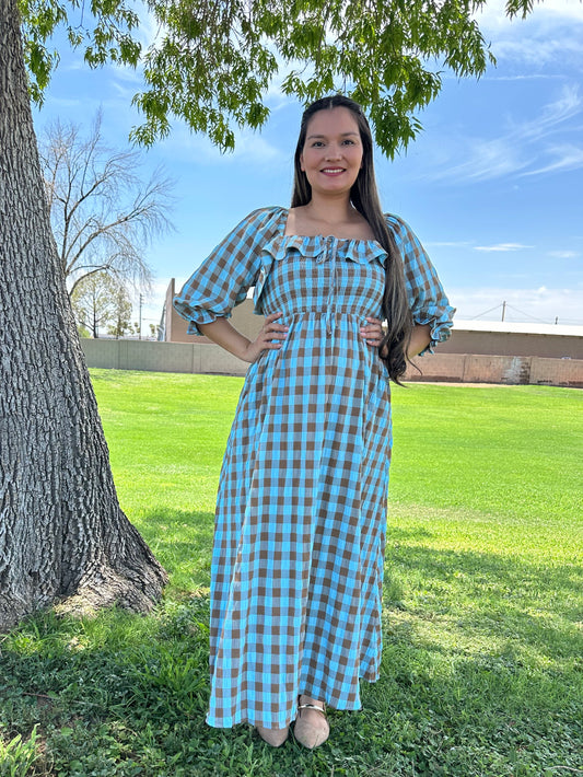 Celeste Cottage Gingham Smocked Maxi