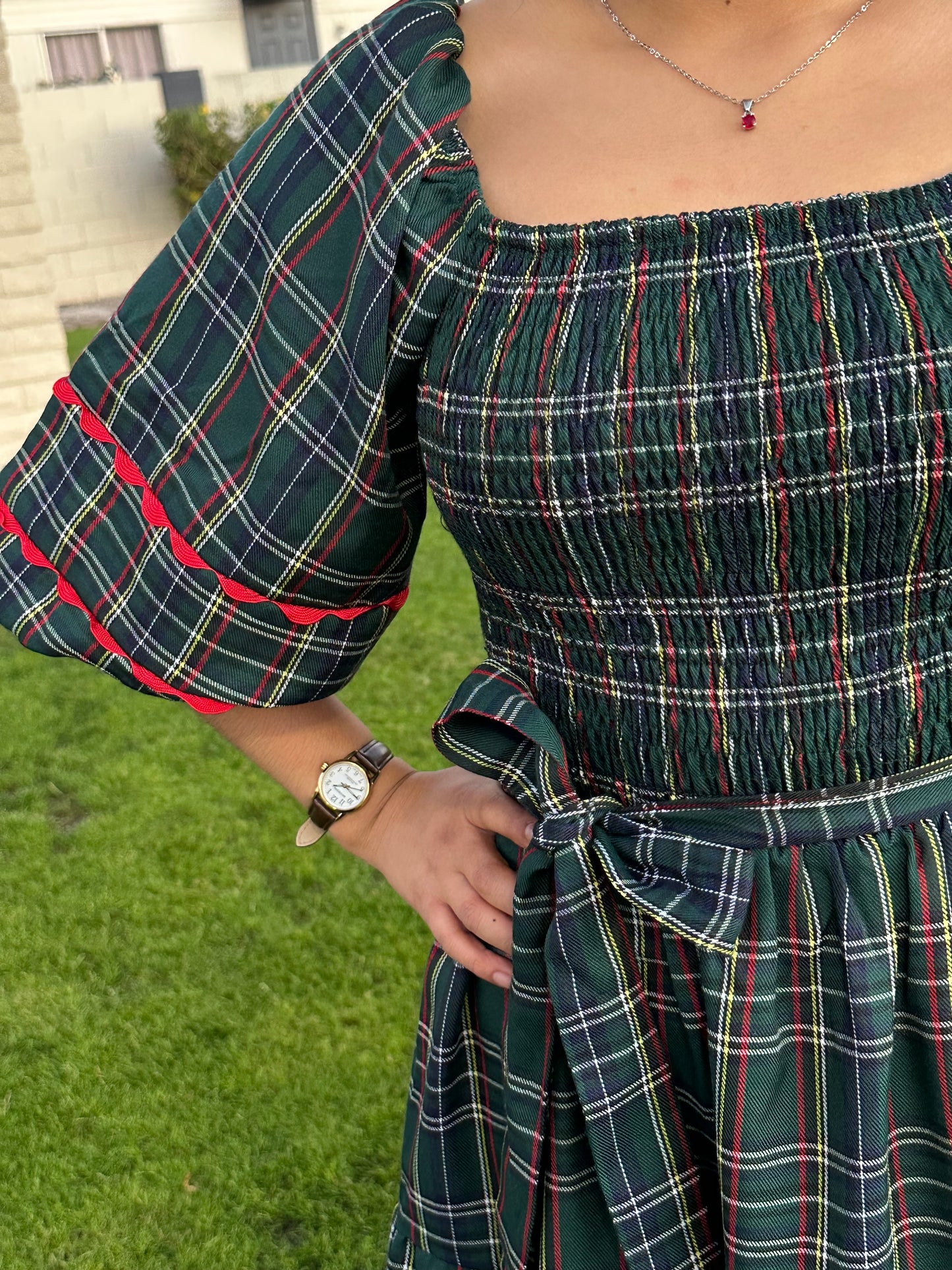 Rachel Smocked Plaid Midi Dress
