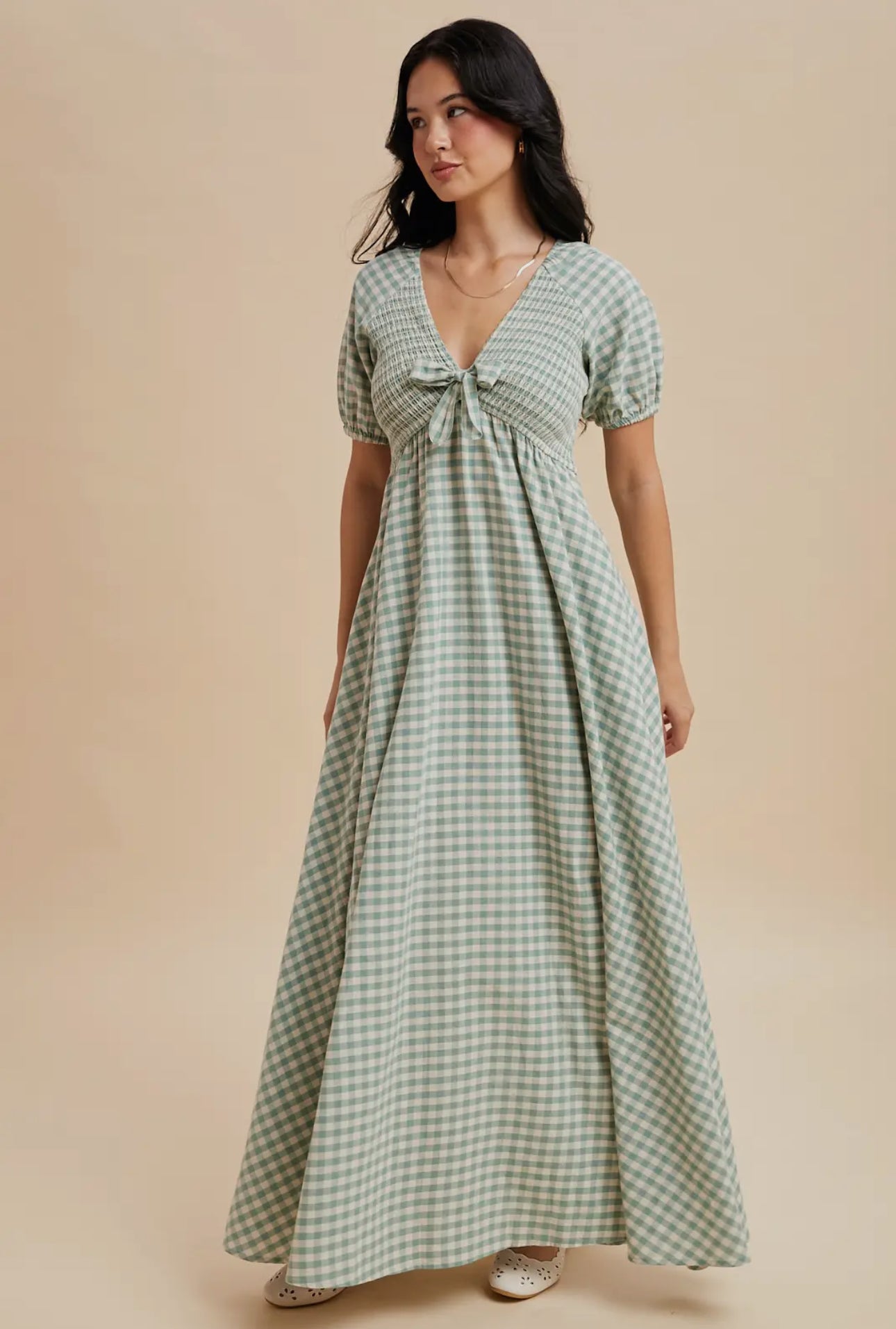 Deborah Smocked Gingham Maxi Dress