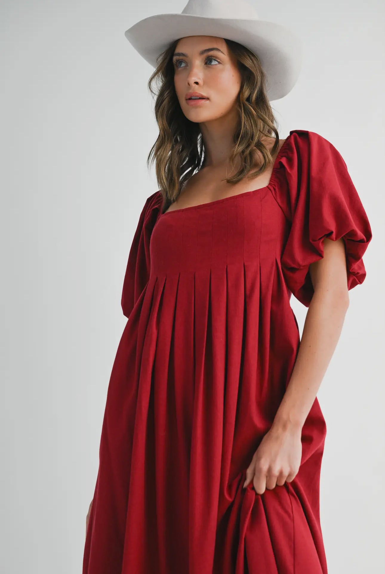 Square Neck Puff-Sleeve Maxi Dress