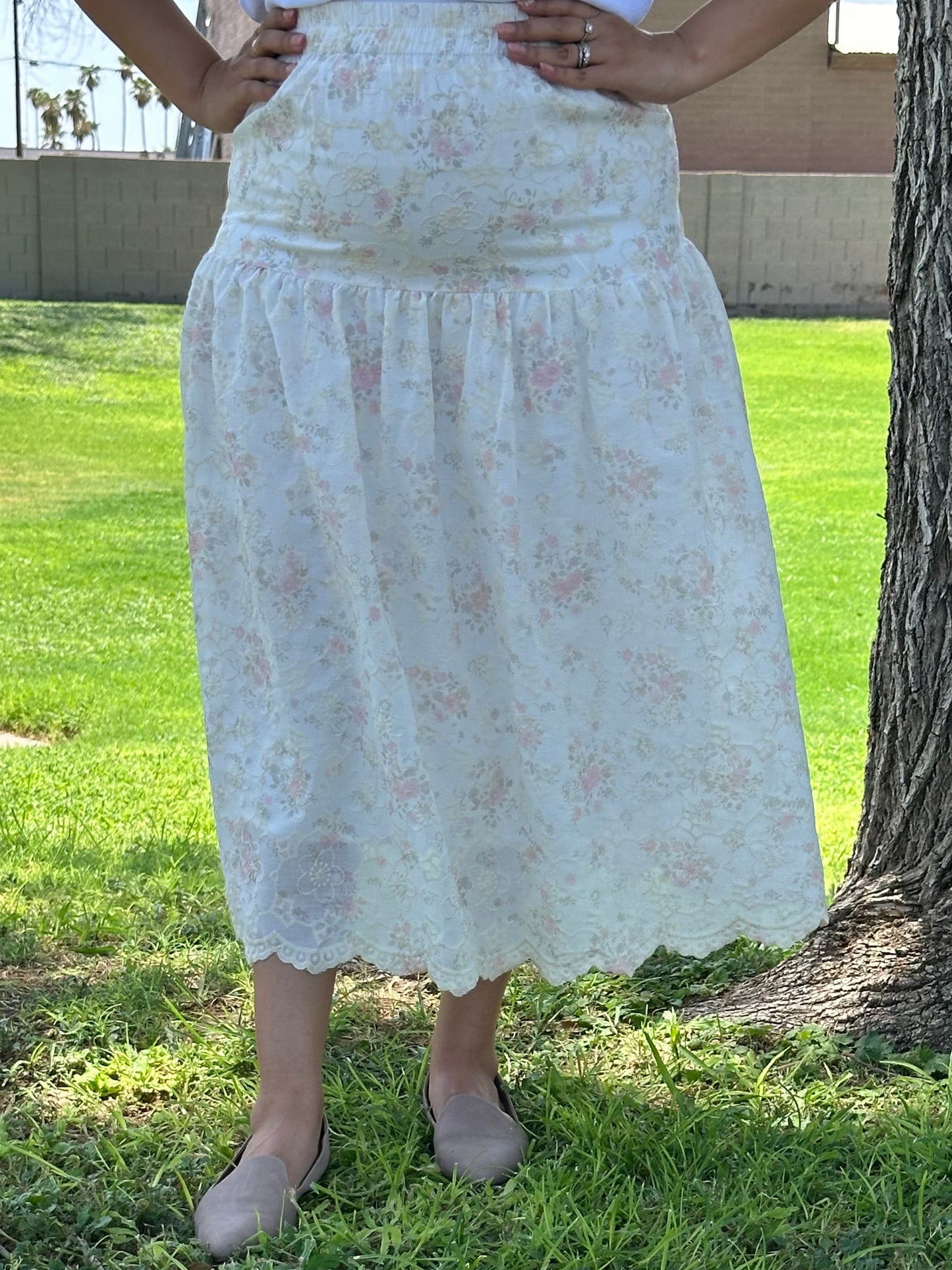 Linda Embroidered Floral Print Midi Skirt