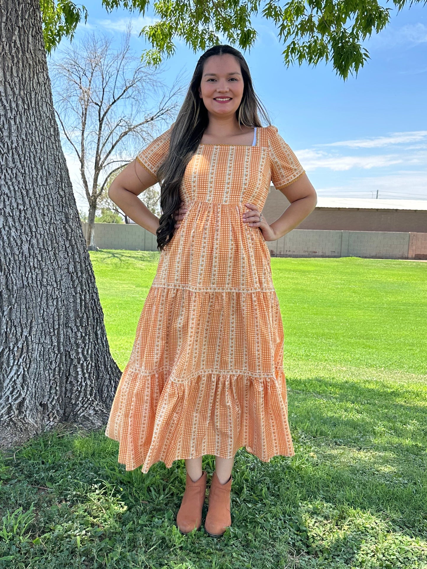 Autumn Tiered Grid Print Maxi Dress