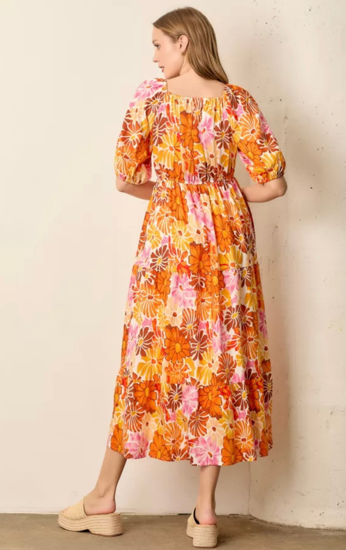 PRINTED FLORAL ROUND NECK DRESS