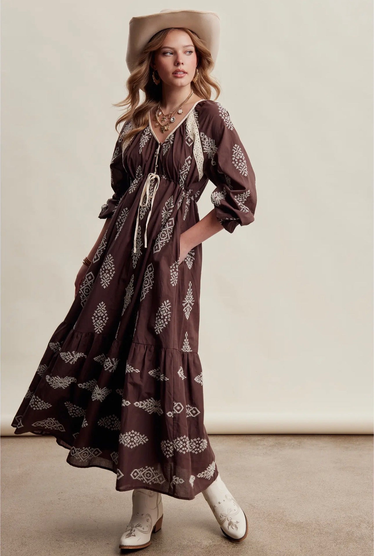 Lainey Embroidered and Lace Trim Maxi Dress