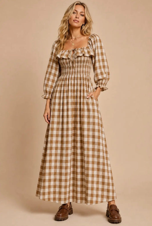 Amber Cottage Gingham Smocked Maxi