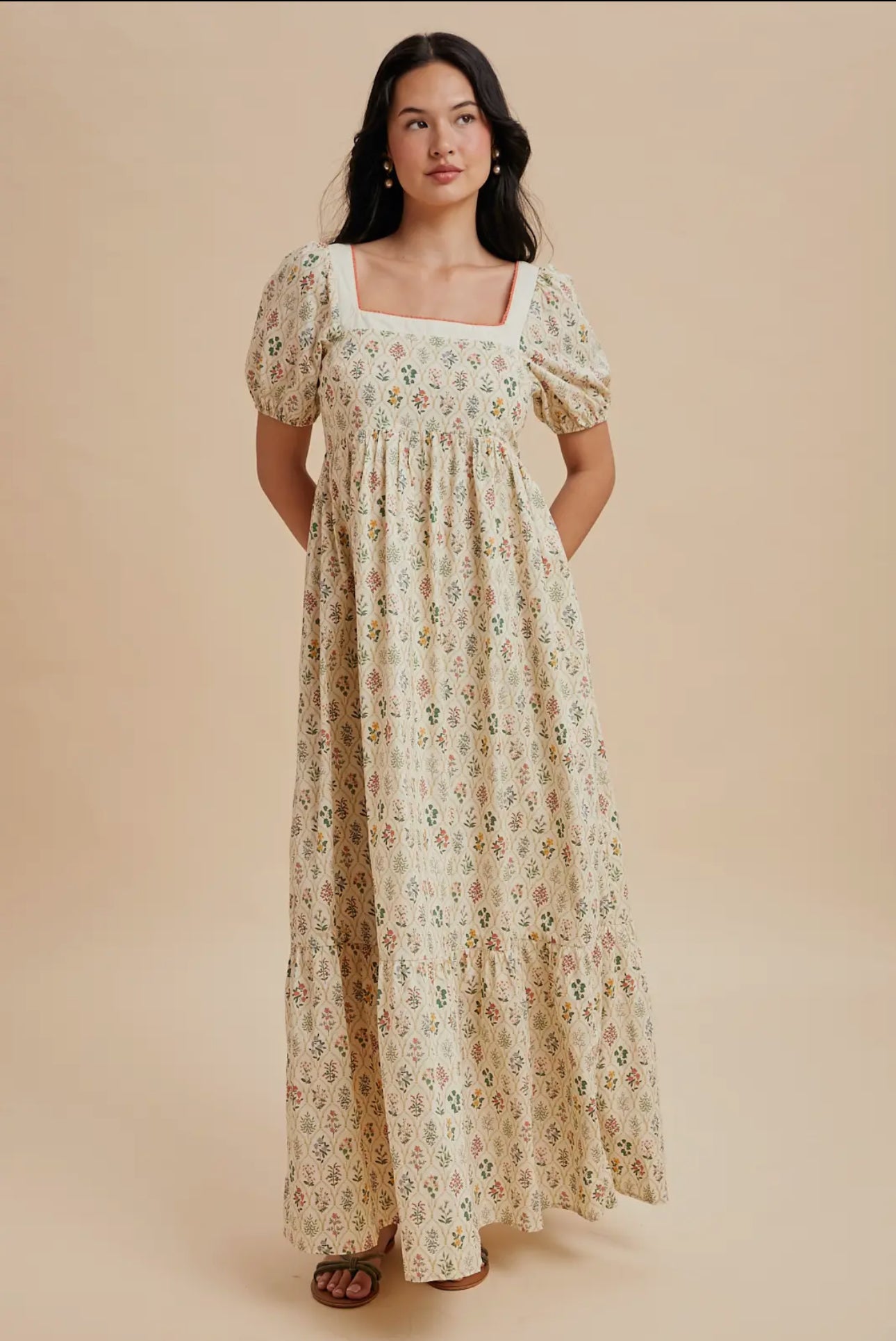 Abigail Cotton Floral Puff Sleeve Maxi Dress