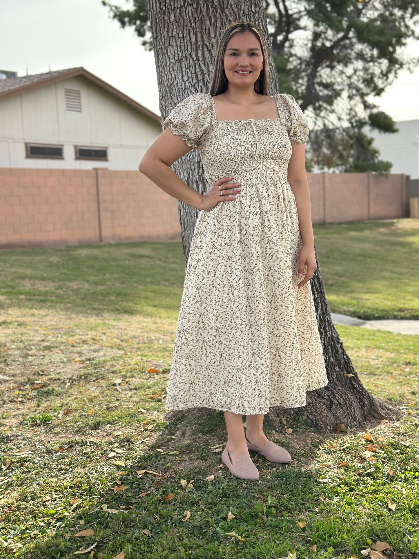 Keyli Floral Smocked Midi Dress
