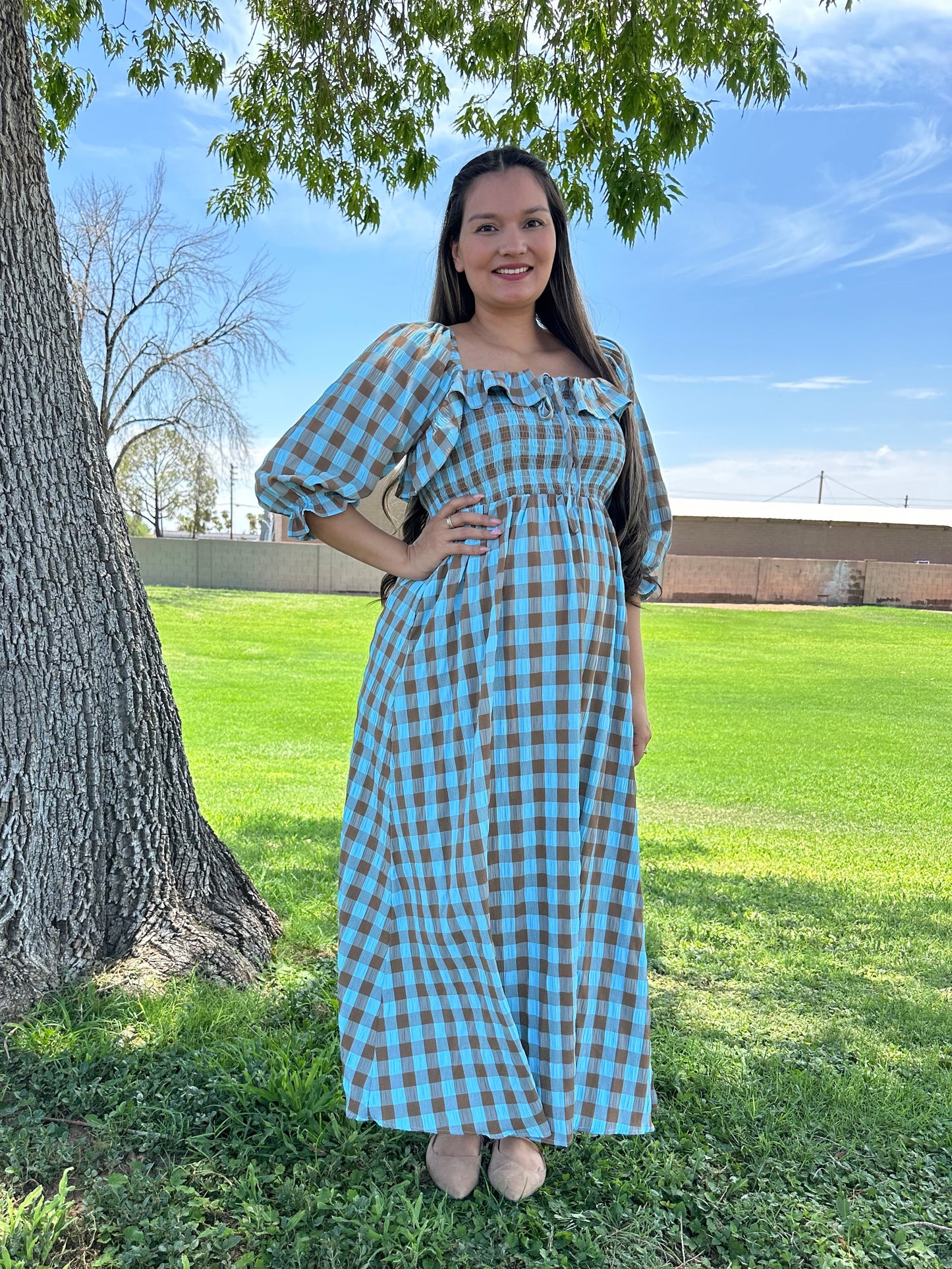 Celeste Cottage Gingham Smocked Maxi