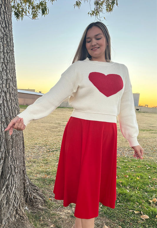 Heart Crew Neck Knit Pullover Sweater