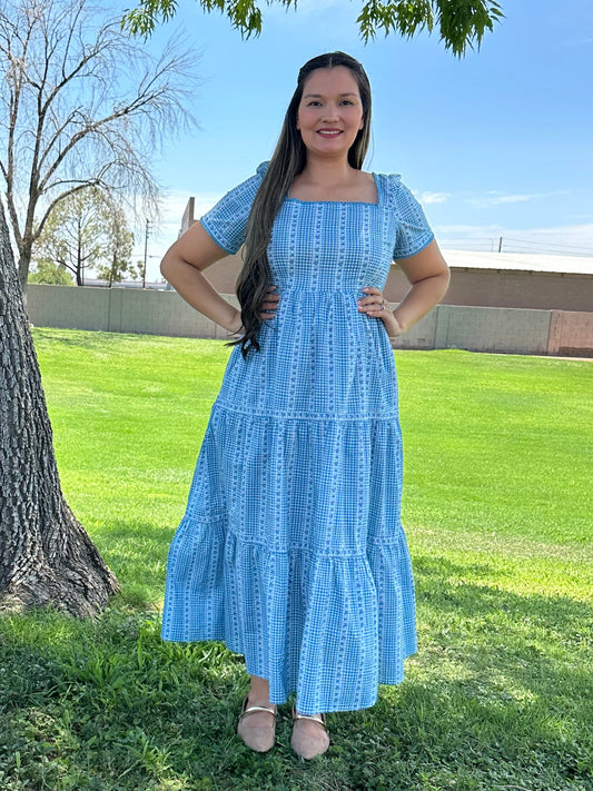 Autumn Tiered Grid Print Maxi Dress