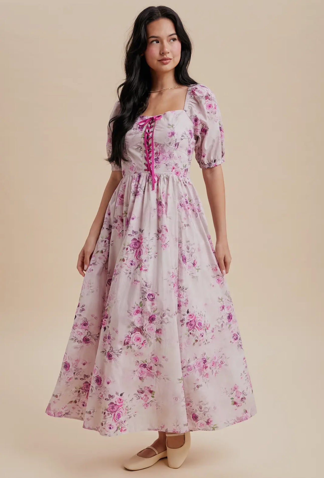 Eliana Floral Corset Puff Maxi Dress