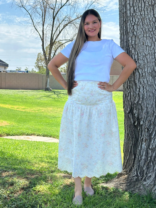 Linda Embroidered Floral Print Midi Skirt