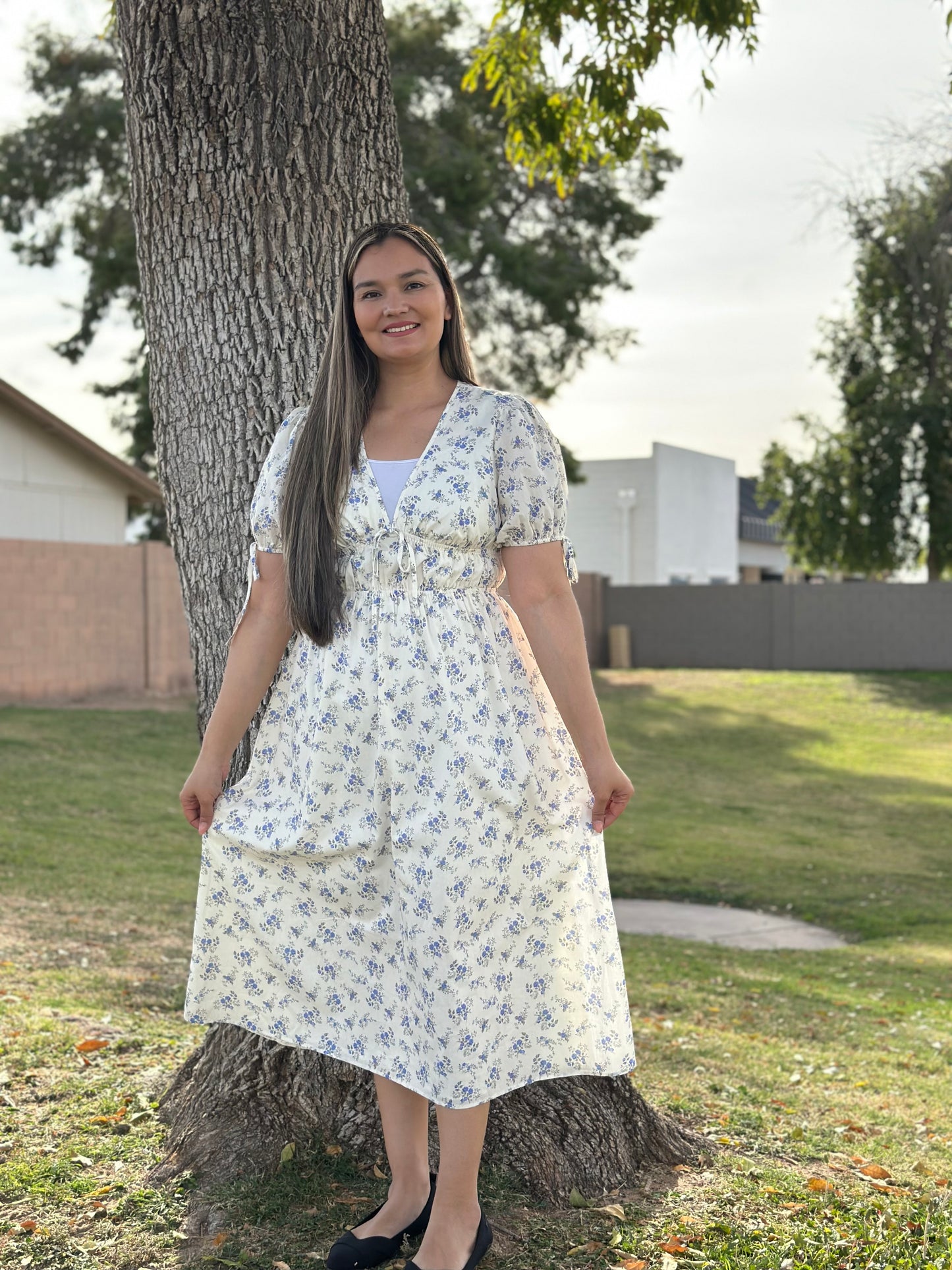 Eve Blue Floral Midi Dress