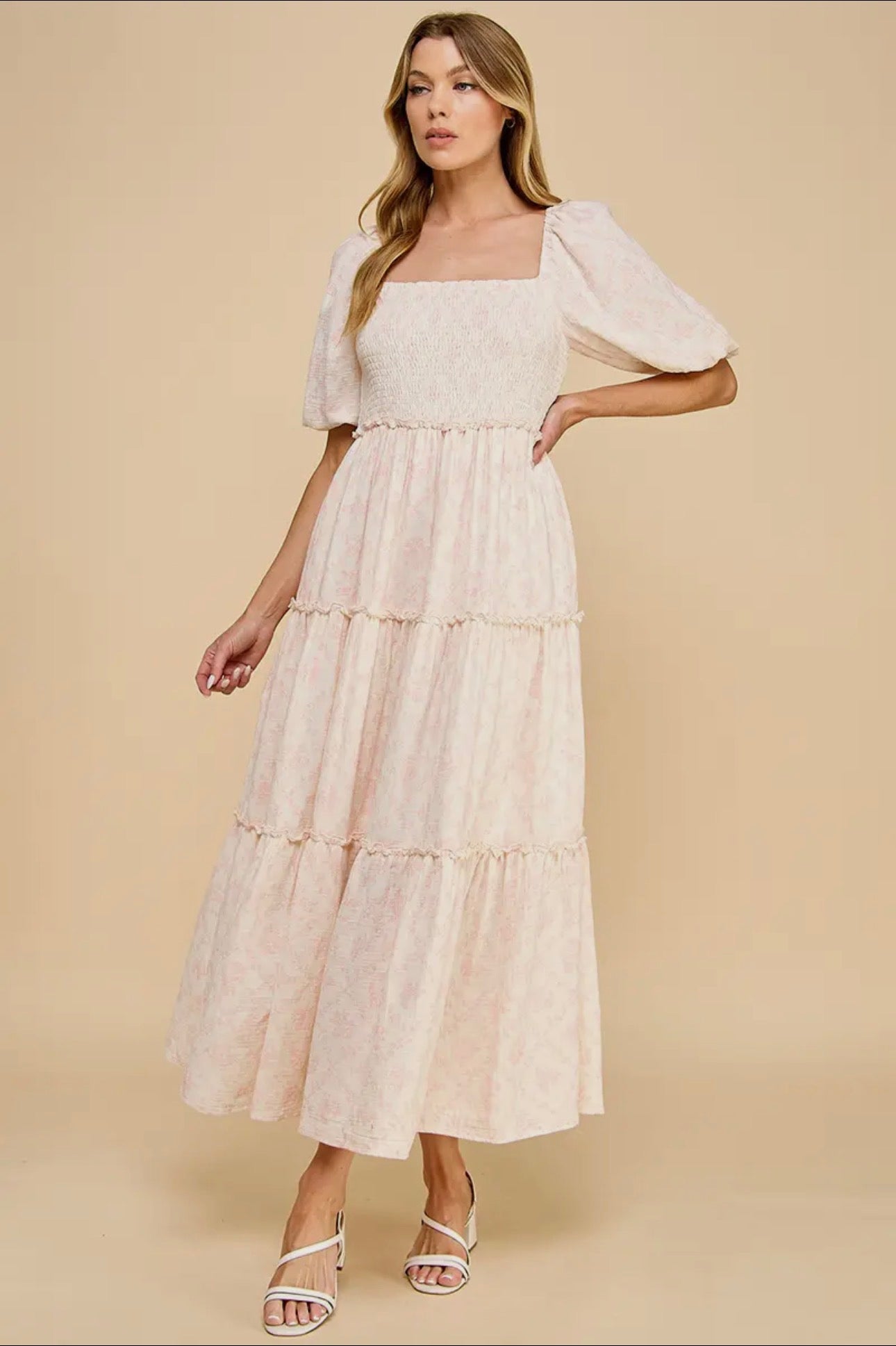 Katy Vintage Porcelain Print
Tiered Midi Dress