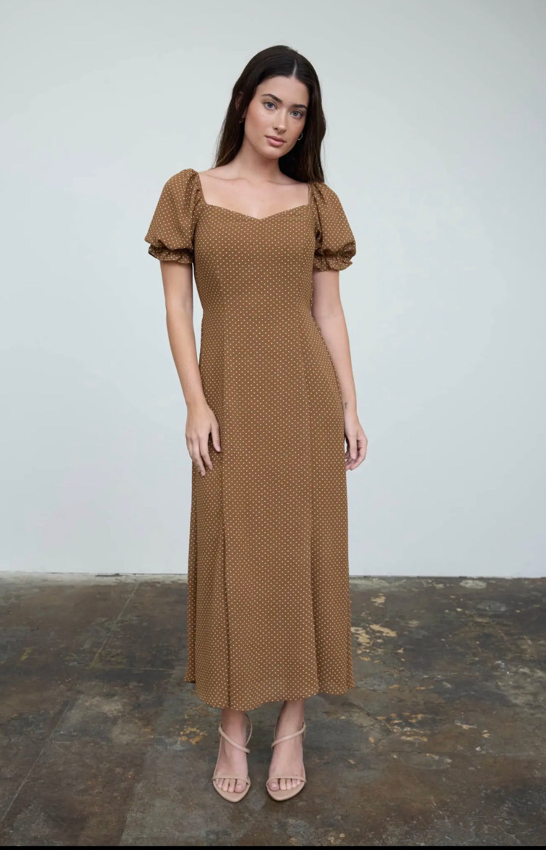 Mila Polka Dot Sweetheart Puff Sleeve Mesh Midi Dress