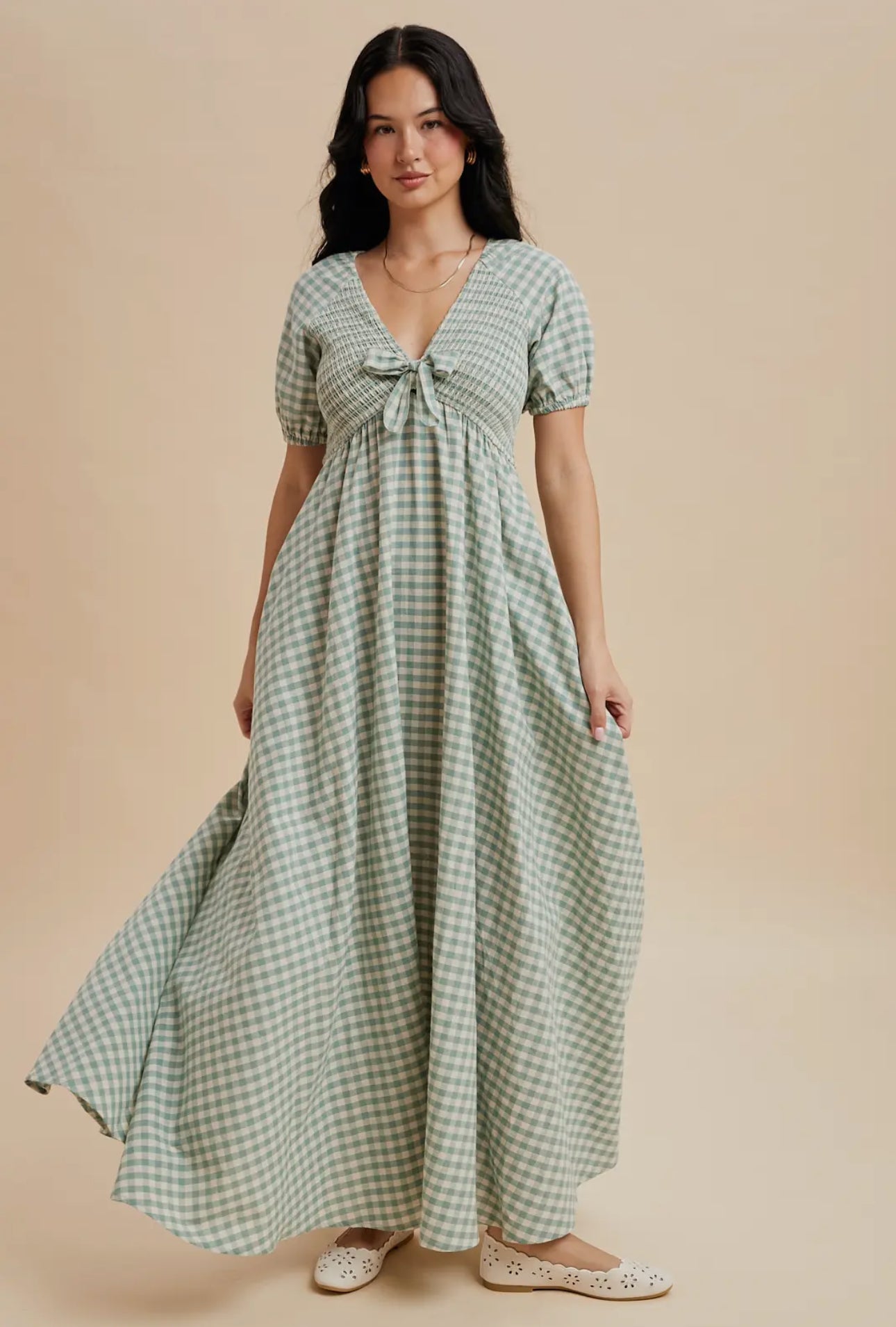 Deborah Smocked Gingham Maxi Dress