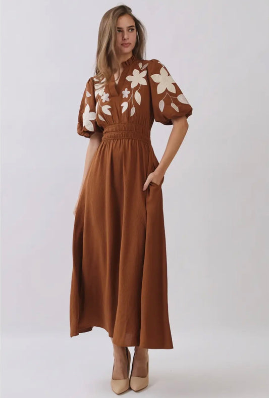 Valentina Embroidered Midi Dress (PRE- Order)