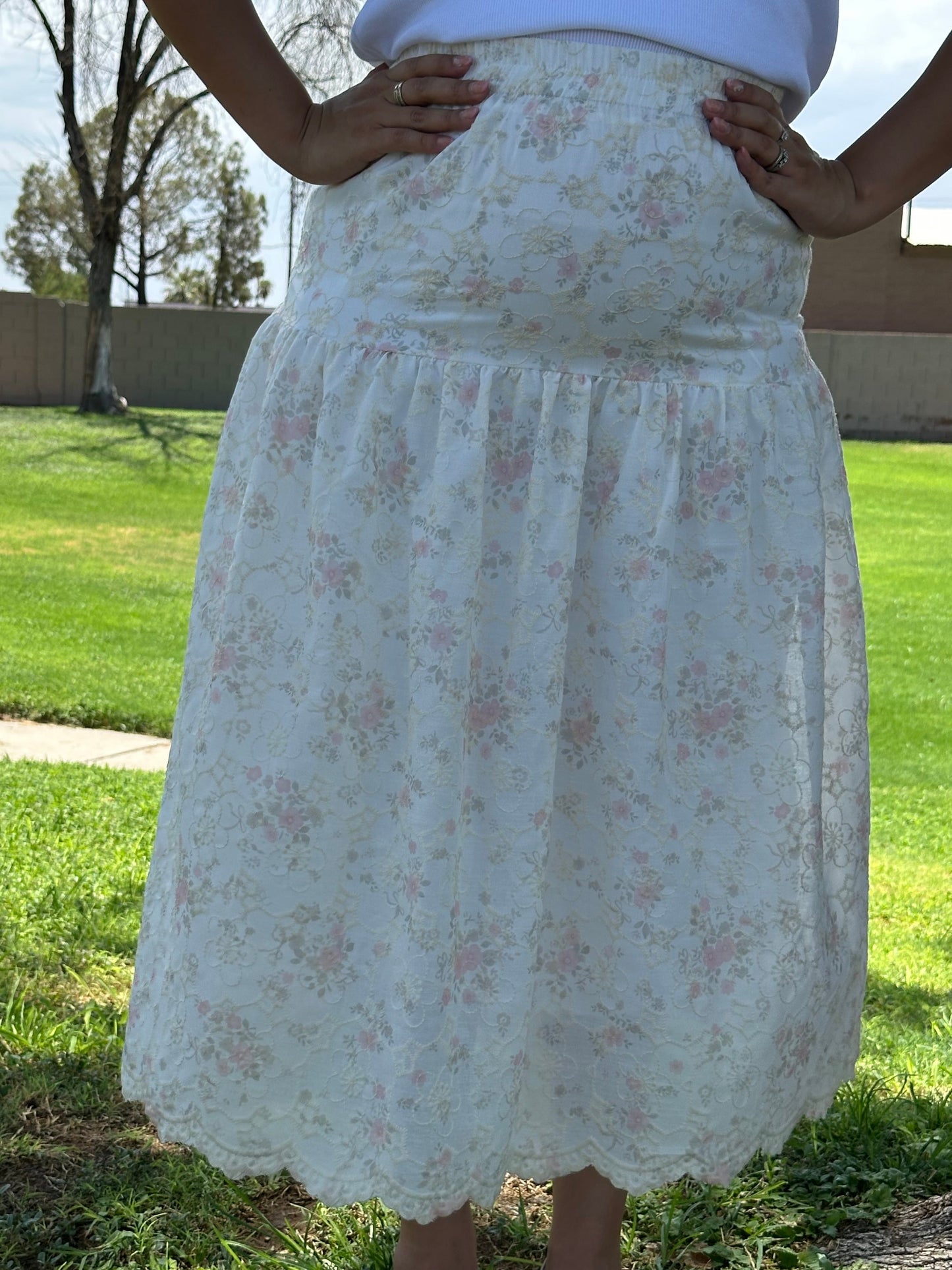 Linda Embroidered Floral Print Midi Skirt