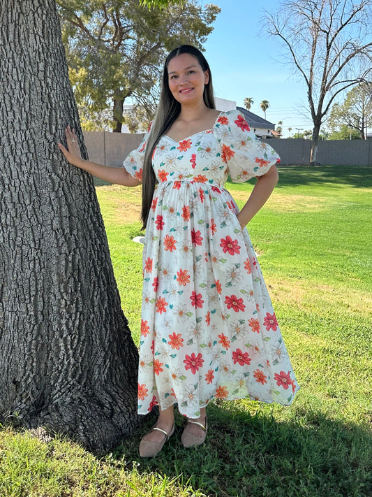 Olivia Floral Tencel Puff Dress