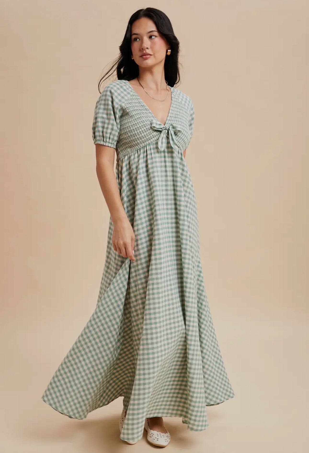 Deborah Smocked Gingham Maxi Dress